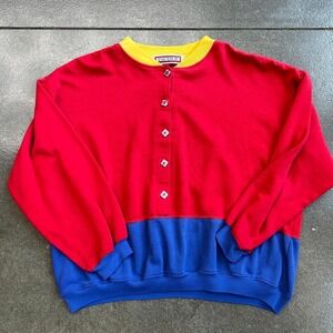Vintage 80s Size Large quarter button color block sweater sweatshirt crewneck